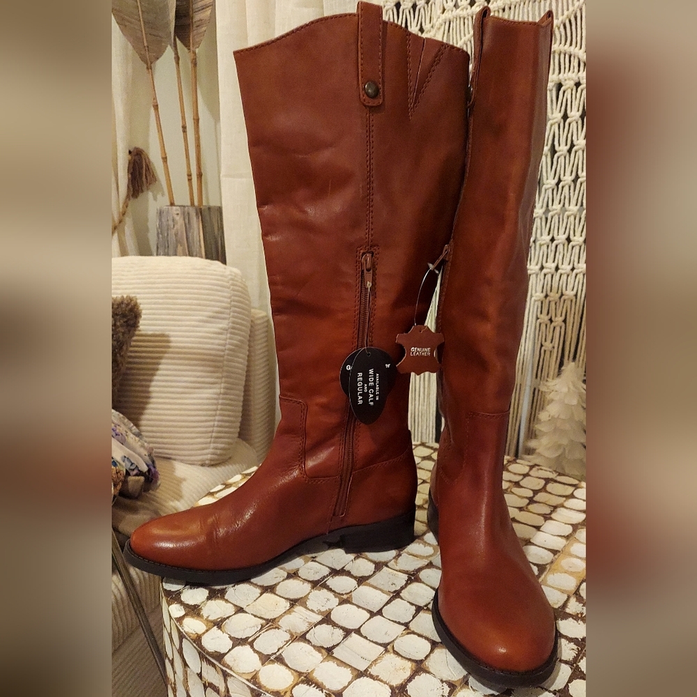 INC Elegant Cognac Brown Knee-High Boots SZ 9.5 NiB - Picture 3 of 3